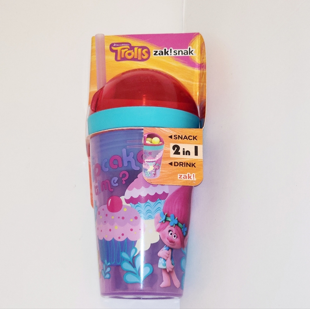 NEW Zak!Snak Trolls Movie 2 in 1 Snack & Drink Straw Cup Snack Holder
